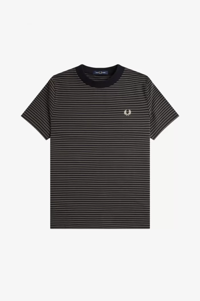 Fred Perry Fine Stripe Heavyweight Men’s T-Shirt Black Field Green TZKBD8395