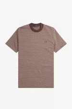 Fred Perry Fine Stripe Heavyweight Men’s T-Shirt Dark Red Warm Grey WLMOX2489