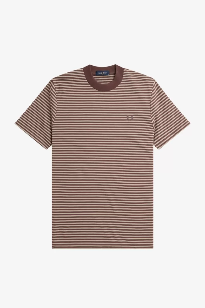 Fred Perry Fine Stripe Heavyweight Men’s T-Shirt Dark Red Warm Grey WLMOX2489