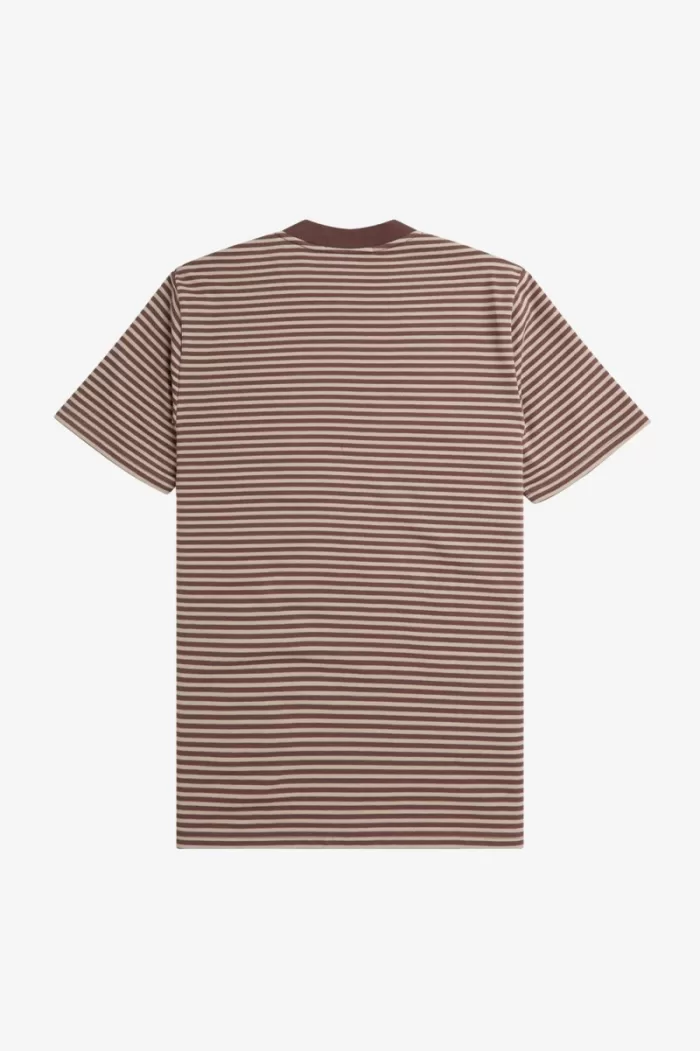 Fred Perry Fine Stripe Heavyweight Men’s T-Shirt Dark Red Warm Grey WLMOX2489