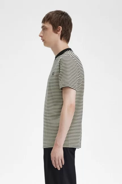 Fred Perry Fine Stripe Heavyweight Men’s T-Shirt Oatmeal Black HAGUW4218