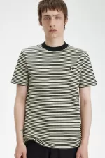 Fred Perry Fine Stripe Heavyweight Men’s T-Shirt Oatmeal Black HAGUW4218