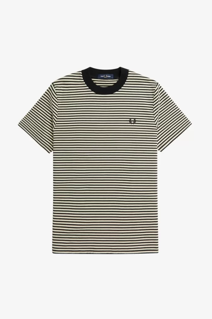 Fred Perry Fine Stripe Heavyweight Men’s T-Shirt Oatmeal Black HAGUW4218