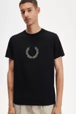 Fred Perry Flocked Laurel Wreath Men’s T-Shirt Black Warm Grey GFPHV8769