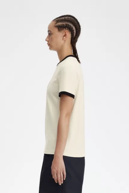 Fred Perry Flocked Laurel Wreath Women’s T-Shirt Beige JQPES0943