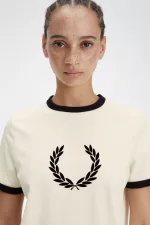 Fred Perry Flocked Laurel Wreath Women’s T-Shirt Beige JQPES0943