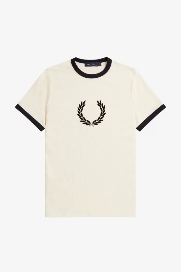 Fred Perry Flocked Laurel Wreath Women’s T-Shirt Beige JQPES0943