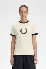 Fred Perry Flocked Laurel Wreath Women’s T-Shirt Beige JQPES0943