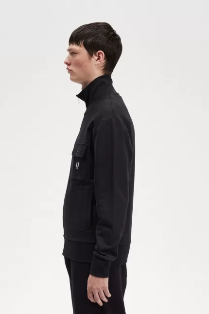 Fred Perry Funnel Neck Men’s Track Jackets Black SHLYD2138