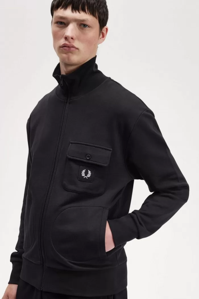 Fred Perry Funnel Neck Men’s Track Jackets Black SHLYD2138