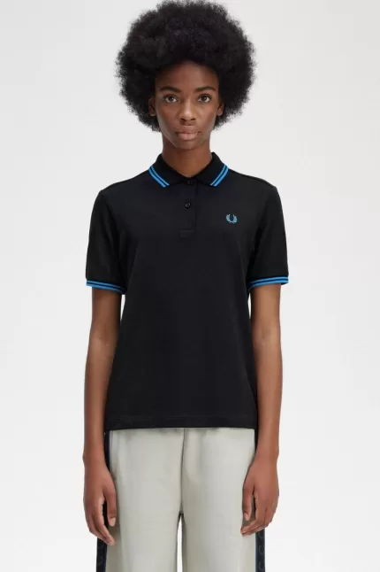 Fred Perry G3600 Women’s Shirt Black Cyber Blue Cyber Blue HRPEO4650