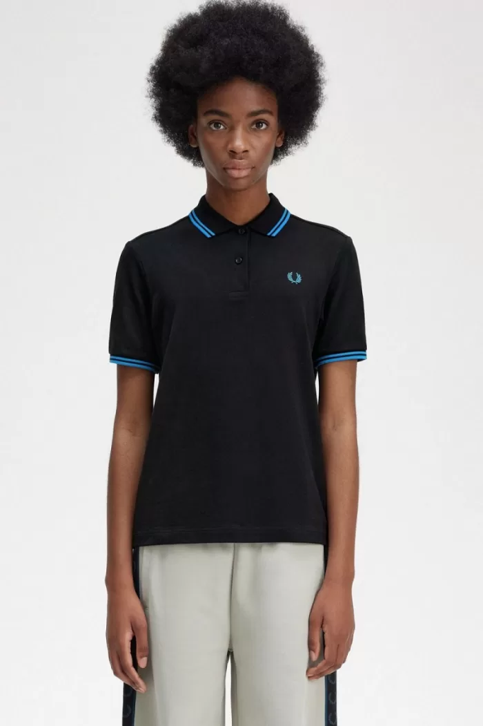 Fred Perry G3600 Women’s Shirt Black Cyber Blue Cyber Blue HRPEO4650