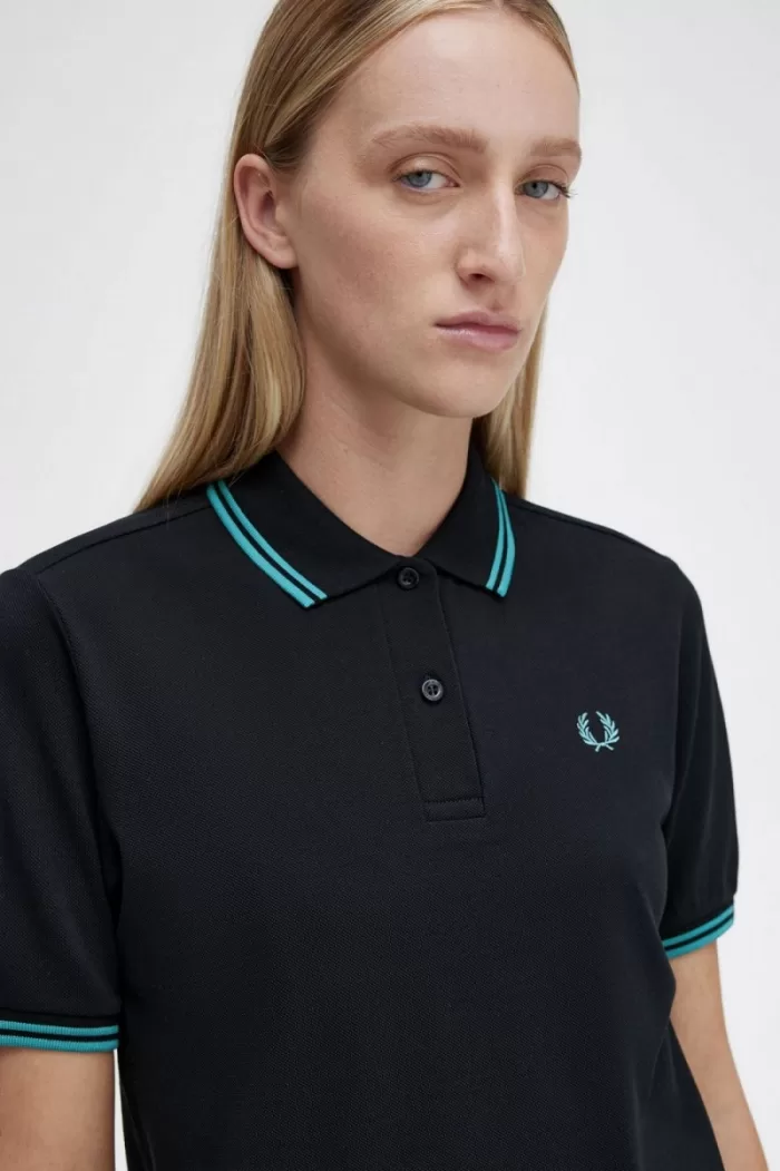 Fred Perry G3600 Women’s Shirt Black Deep Mint Deep Mint LETRY3750