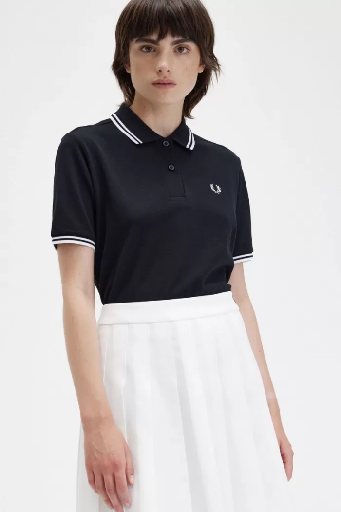 Fred Perry G3600 Women’s Shirt Black White SEHZU7460