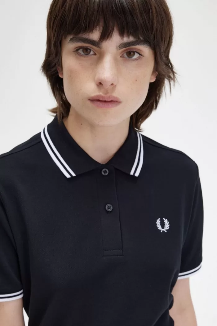 Fred Perry G3600 Women’s Shirt Black White SEHZU7460