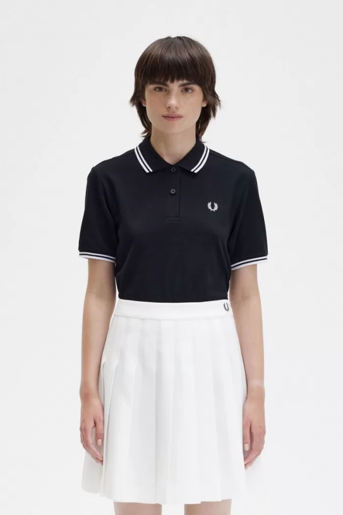 Fred Perry G3600 Women’s Shirt Black White SEHZU7460