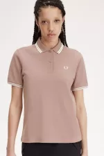 Fred Perry G3600 Women’s Shirt Dark Pink Beige CDYMT9431