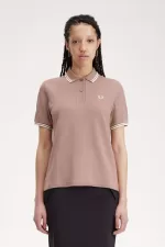 Fred Perry G3600 Women’s Shirt Dark Pink Beige CDYMT9431