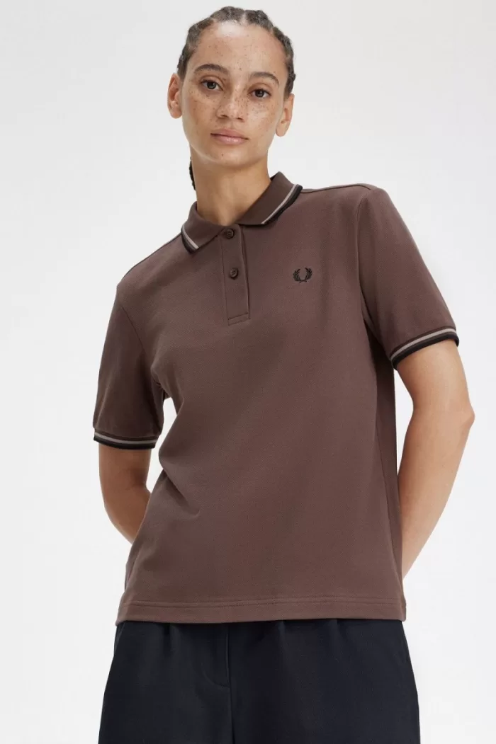 Fred Perry G3600 Women’s Shirt Dark Red Warm Grey Black DEBGF9268