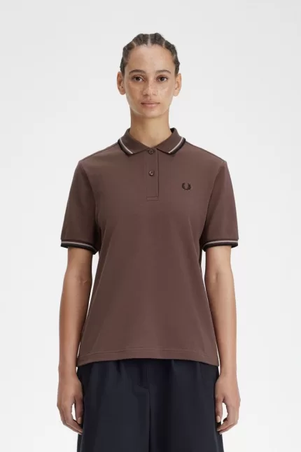 Fred Perry G3600 Women’s Shirt Dark Red Warm Grey Black DEBGF9268