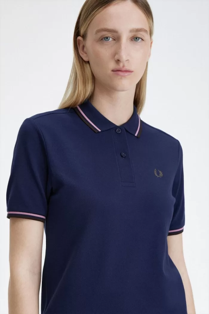 Fred Perry G3600 Women’s Shirt French Navy Dusty Rose Pink Dark Red YAVCO9752