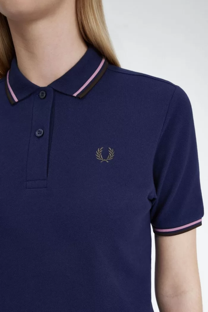 Fred Perry G3600 Women’s Shirt French Navy Dusty Rose Pink Dark Red YAVCO9752