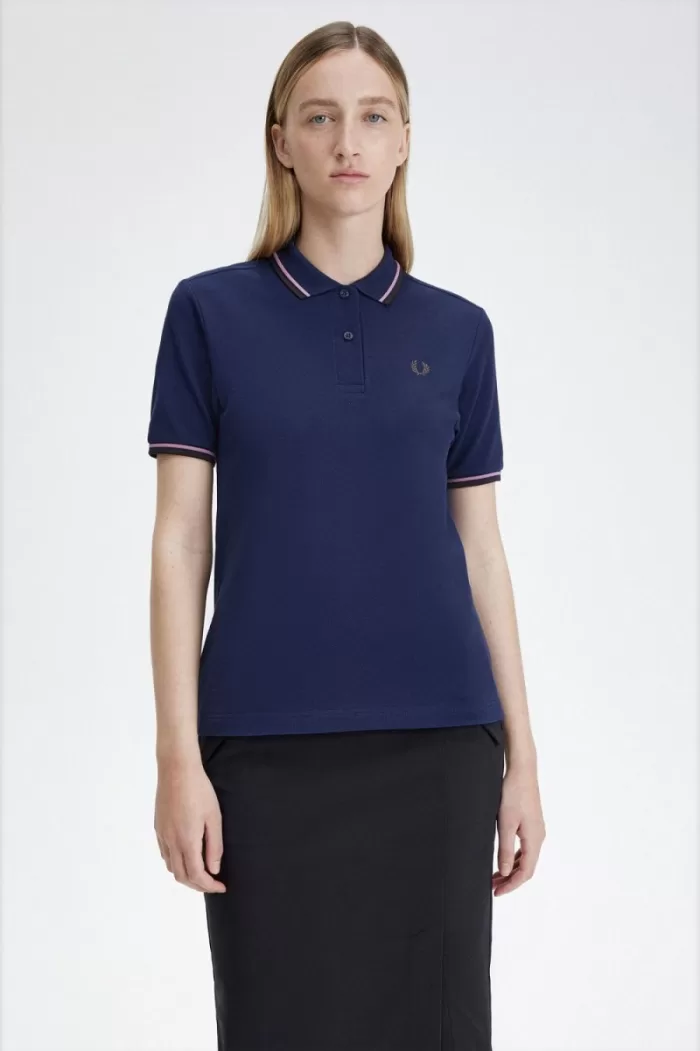 Fred Perry G3600 Women’s Shirt French Navy Dusty Rose Pink Dark Red YAVCO9752