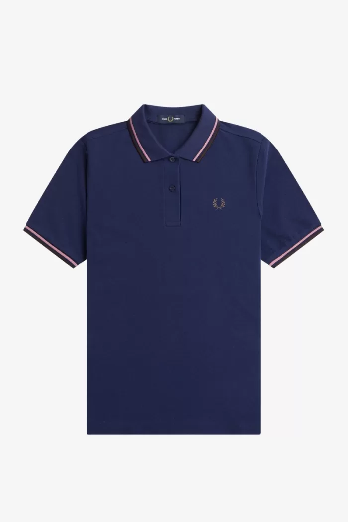 Fred Perry G3600 Women’s Shirt French Navy Dusty Rose Pink Dark Red YAVCO9752