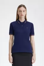 Fred Perry G3600 Women’s Shirt French Navy Dusty Rose Pink Dark Red YAVCO9752