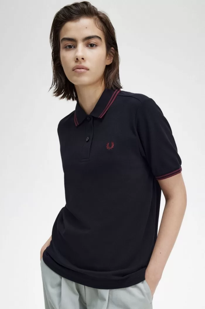 Fred Perry G3600 Women’s Shirt Navy Oxblood Oxblood IQGMO4268