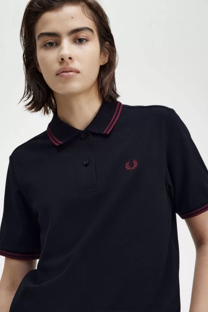 Fred Perry G3600 Women’s Shirt Navy Oxblood Oxblood IQGMO4268