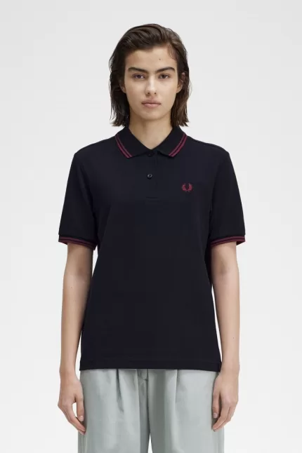 Fred Perry G3600 Women’s Shirt Navy Oxblood Oxblood IQGMO4268