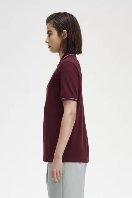 Fred Perry G3600 Women’s Shirt Oxblood Dusty Rose Pink Black NCJPS3290