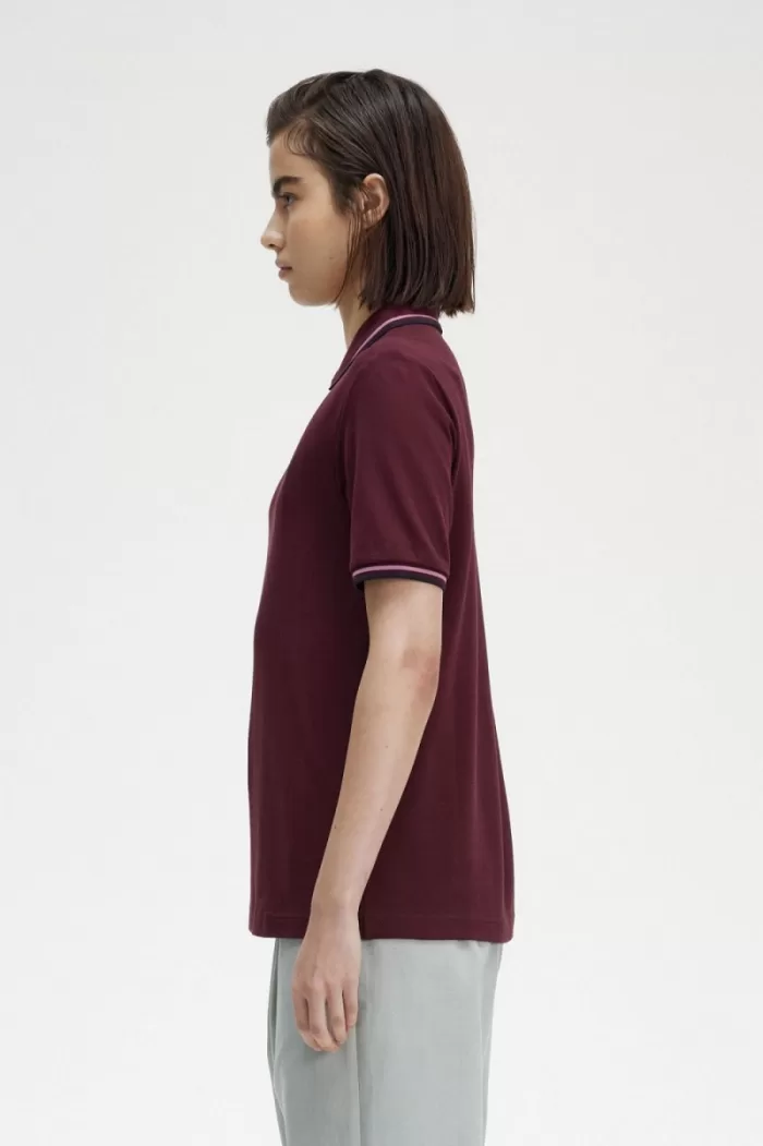 Fred Perry G3600 Women’s Shirt Oxblood Dusty Rose Pink Black NCJPS3290