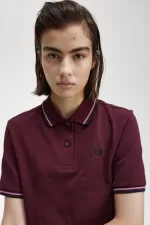 Fred Perry G3600 Women’s Shirt Oxblood Dusty Rose Pink Black NCJPS3290