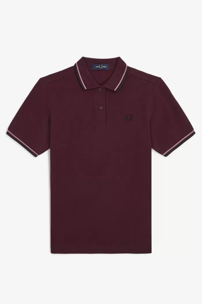 Fred Perry G3600 Women’s Shirt Oxblood Dusty Rose Pink Black NCJPS3290