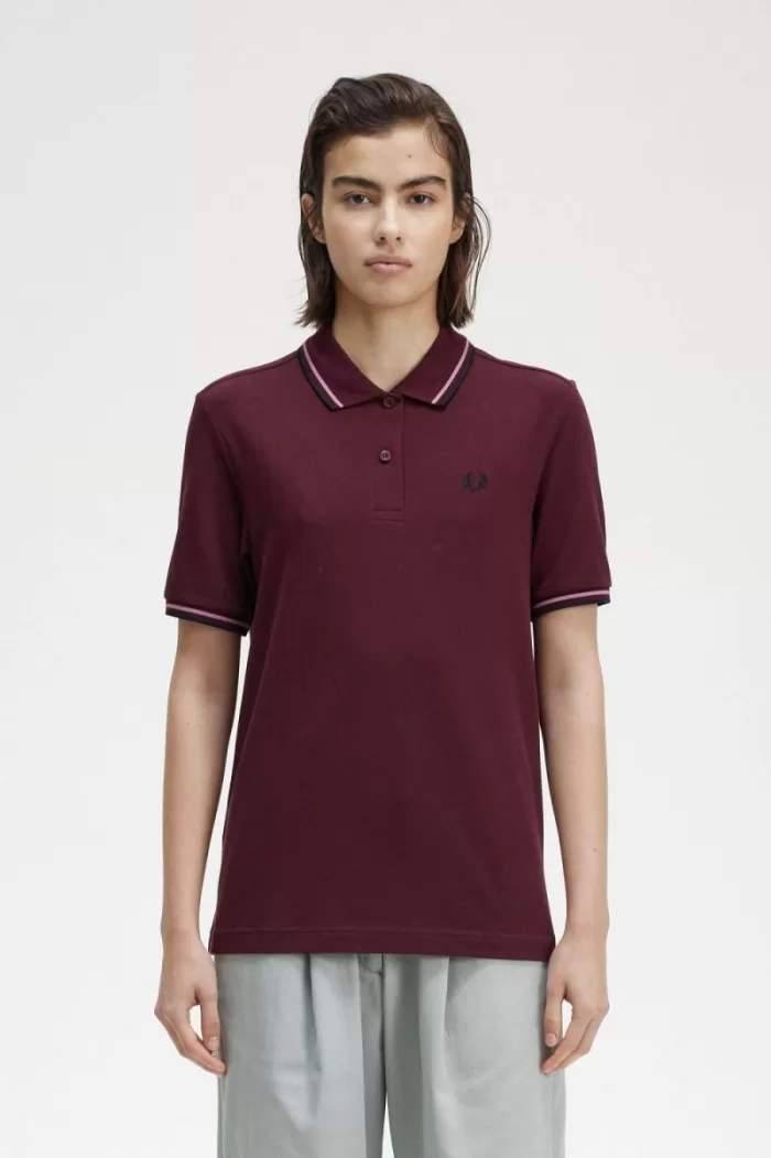 Fred Perry G3600 Women’s Shirt Oxblood Dusty Rose Pink Black NCJPS3290