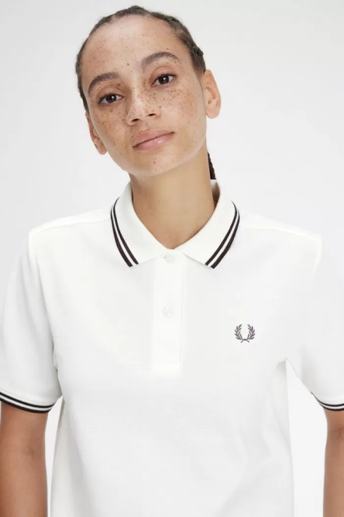 Fred Perry G3600 Women’s Shirt Snow White Dark Red NGMYX2509