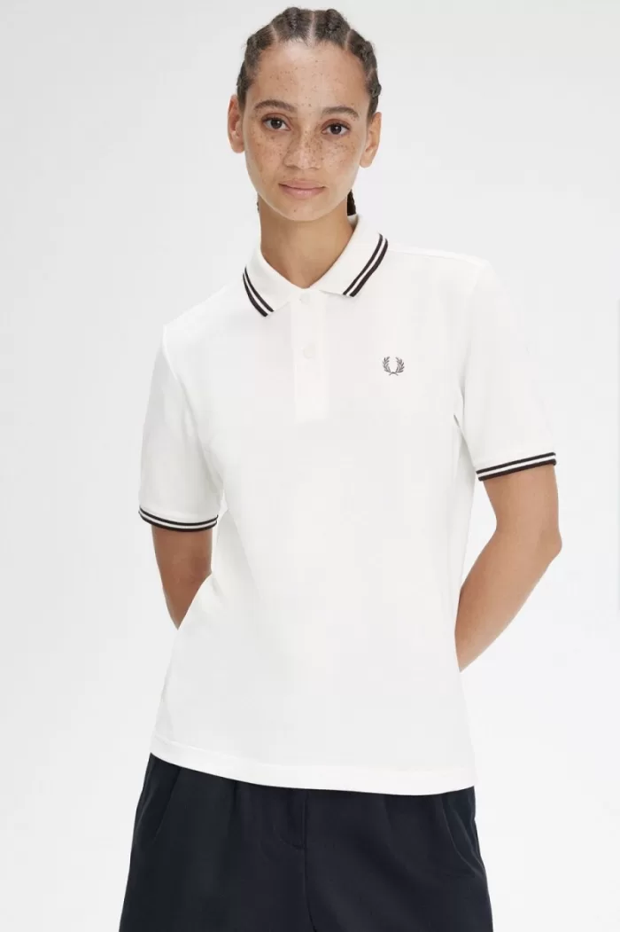 Fred Perry G3600 Women’s Shirt Snow White Dark Red NGMYX2509