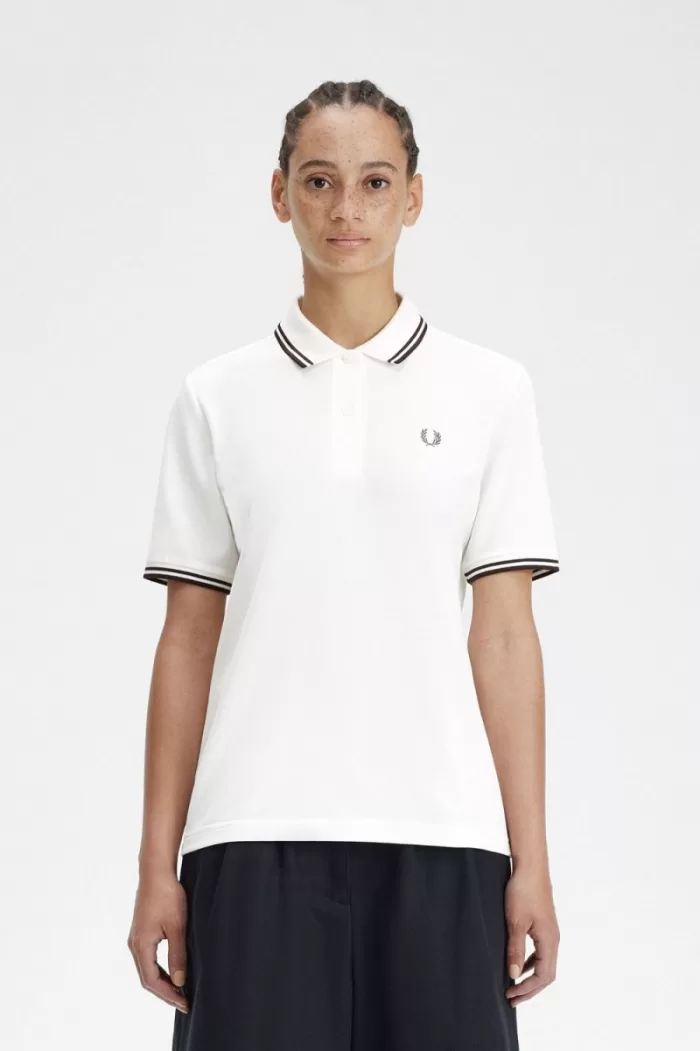 Fred Perry G3600 Women’s Shirt Snow White Dark Red NGMYX2509