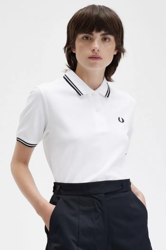 Fred Perry G3600 Women’s Shirt White Black VHKGX2908