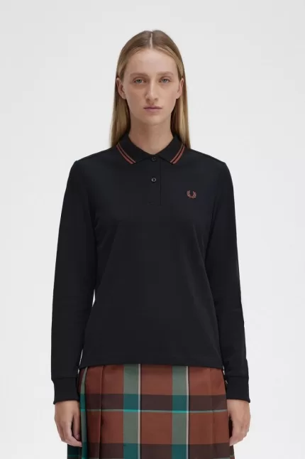 Fred Perry G3636 Women’s Shirt Black Whisky Brown UGQFM1248