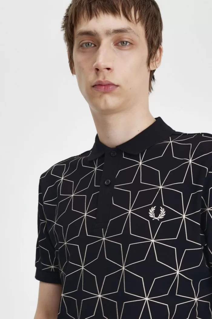 Fred Perry Geometric Men’s Polo Shirt Black YACJW2075