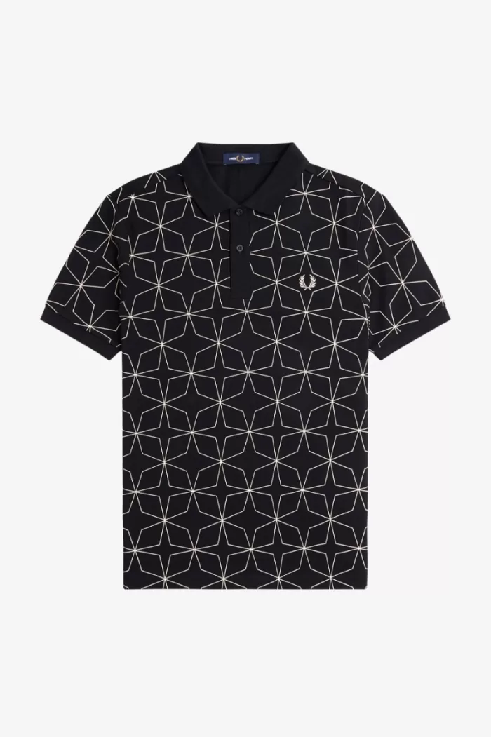 Fred Perry Geometric Men’s Polo Shirt Black YACJW2075