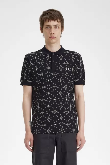 Fred Perry Geometric Men’s Polo Shirt Black YACJW2075