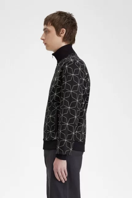 Fred Perry Geometric Print Men’s Track Jackets Black PQUJO2649