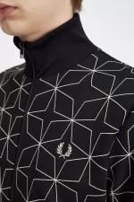 Fred Perry Geometric Print Men’s Track Jackets Black PQUJO2649