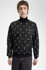 Fred Perry Geometric Print Men’s Track Jackets Black PQUJO2649