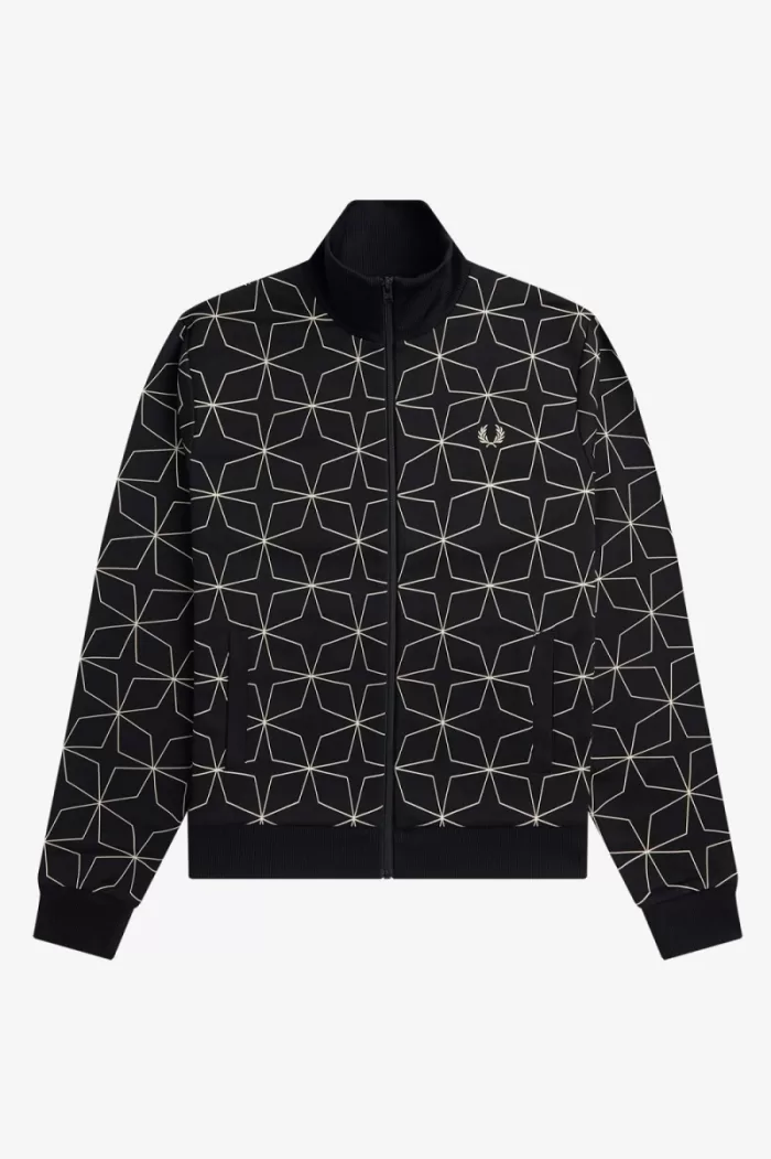 Fred Perry Geometric Print Men’s Track Jackets Black PQUJO2649