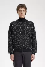 Fred Perry Geometric Print Men’s Track Jackets Black PQUJO2649